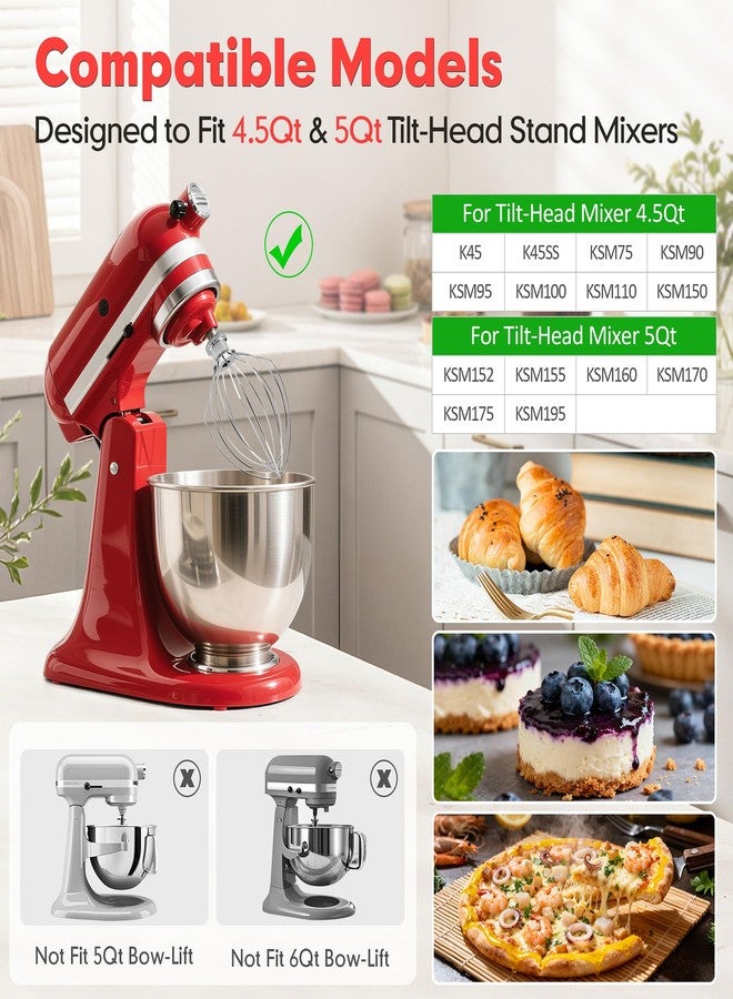 YIFOCUS Stainless Steel Wire Whip Attachment, Dishwasher Safe 6-Wire Whisk for KitchenAid 4.5-5 Qt Tilt-Head Stand Mixer, Whisk Attachment for Eggs, Cream & Frosting, Heavy Duty (Replacement K45WW) - Image 2